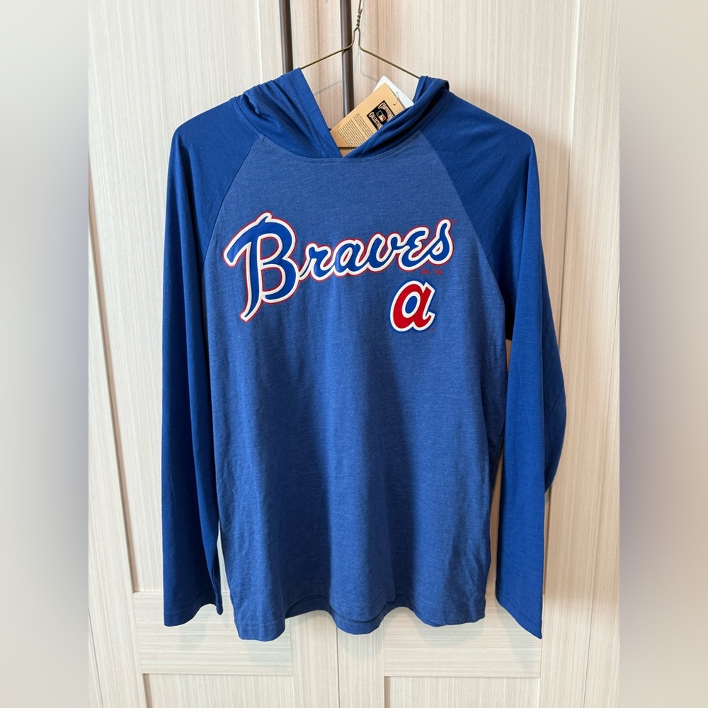 Men's Majestic Royal Blue Atlanta Braves Hoodie Long Sleeve Shirt Medium